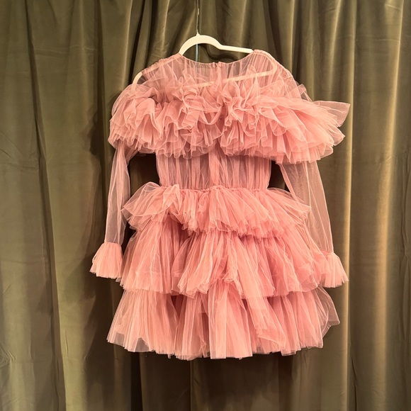 Elegant Pink Ruffled Long Sleeve Dress - Picture 5 of 7